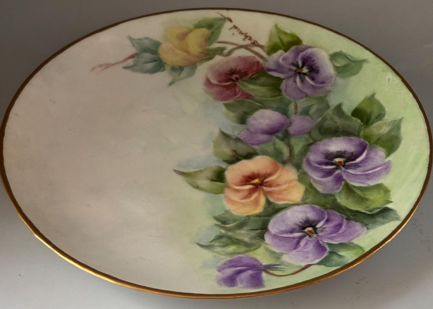 Hutschenreuther Selb Bavaria Germany Hand Painted Artist Signed Floral Plate with Gold Rim Lover Antiques and Vintage