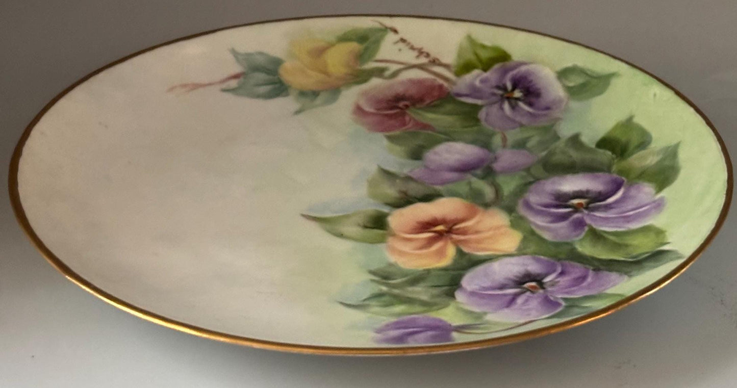 Hutschenreuther Selb Bavaria Germany Hand Painted Artist Signed Floral Plate with Gold Rim Lover Antiques and Vintage