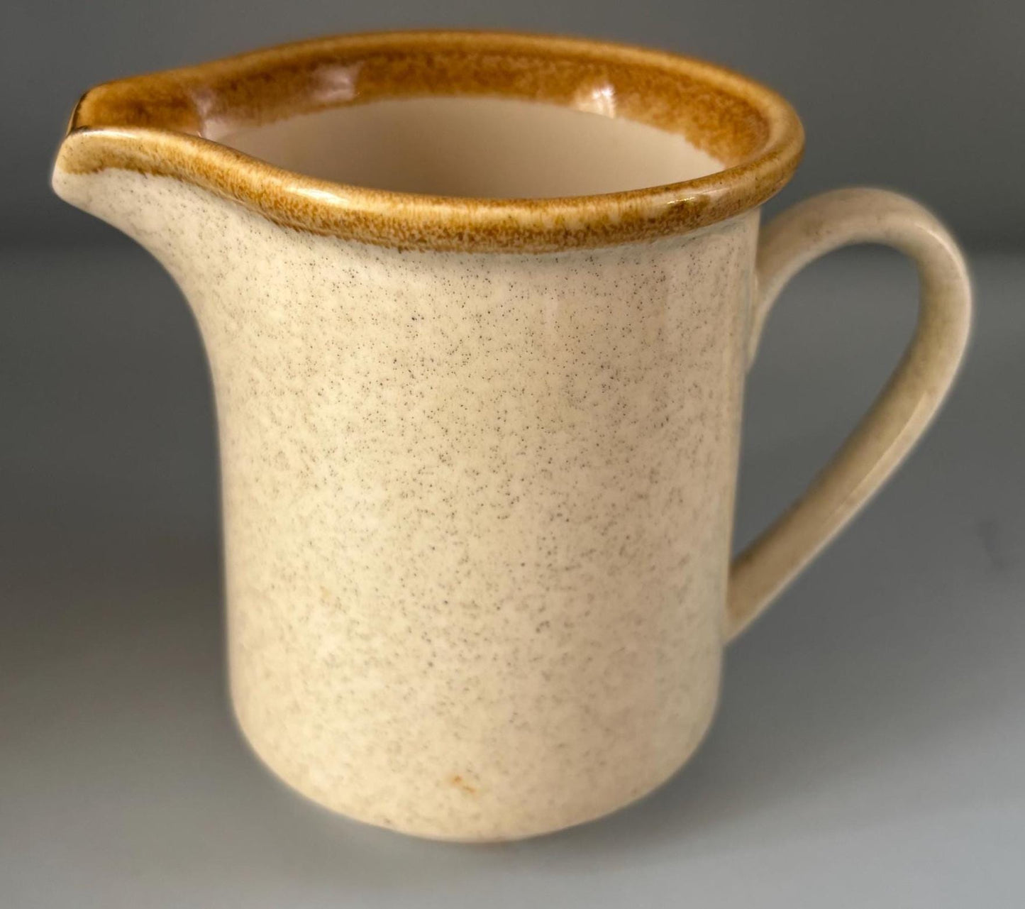 Vintage Mikasa Stone Manor Creamer F5800 Stoneware Tan Speckle With Brown Trim Lover Antiques and Vintage