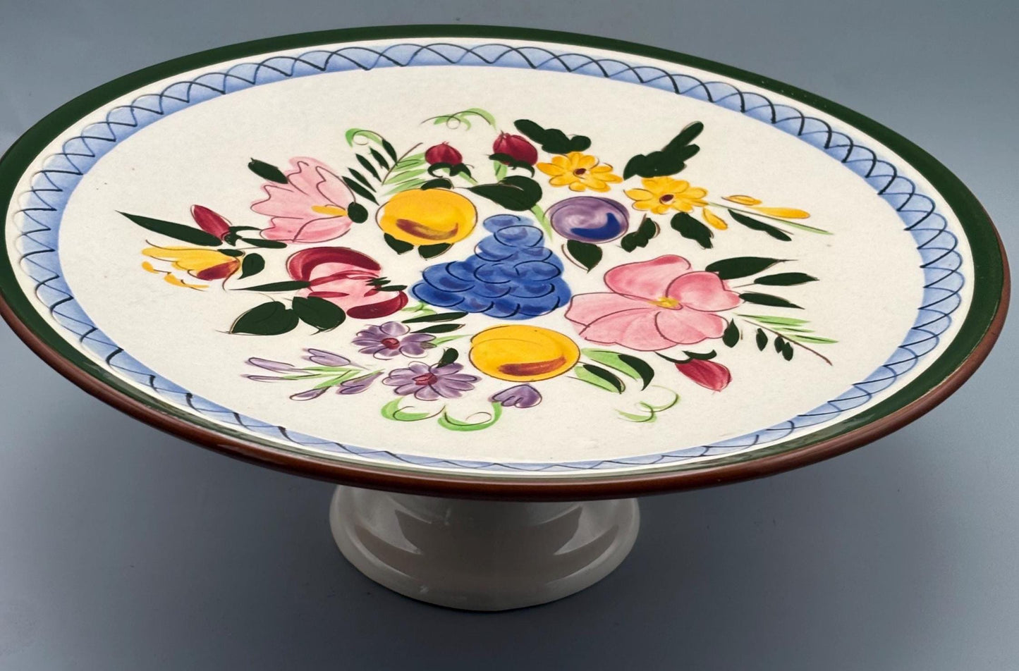 Stangl Pottery Cake Stand Fruit Design Potteries from Trenton, NJ Hand Painted Large Plate Lover Antiques Vintage