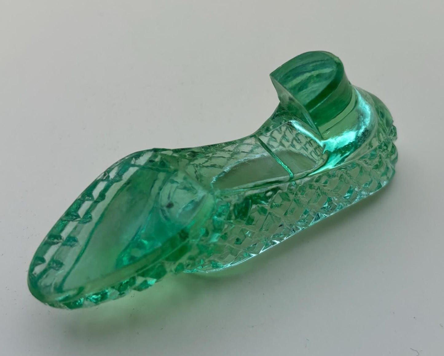 Vintage Emerald Green Glass Shoe or Amber Glass Shoe Lover Antiques and Vintage