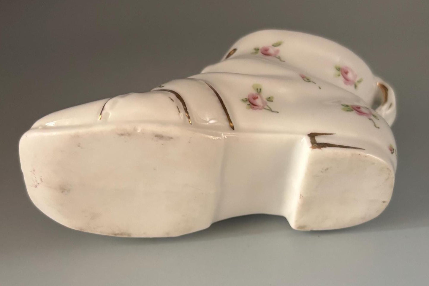 Vintage Porcelain Shoe with Hand Painted Flowers White and Pink with Green Rose Shoe Lover Antiques and Vintage