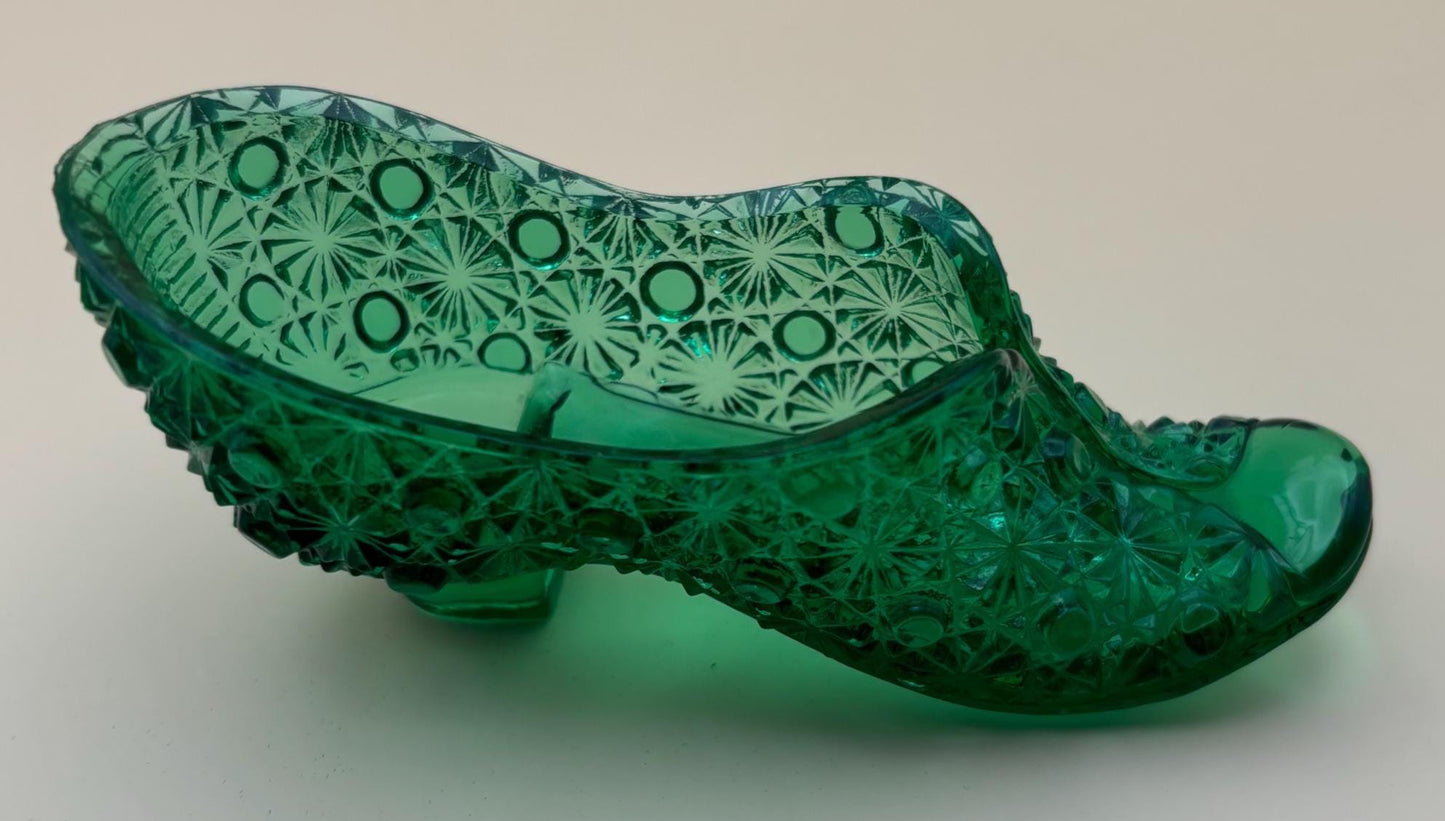 Vintage Emerald Green Glass Shoe Choose A Slipper Lover Antiques and Vintage