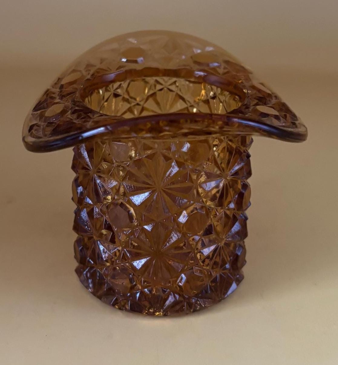Vintage Fenton Diamond Cut Amber Glass Hat Lover Antiques and Vintage