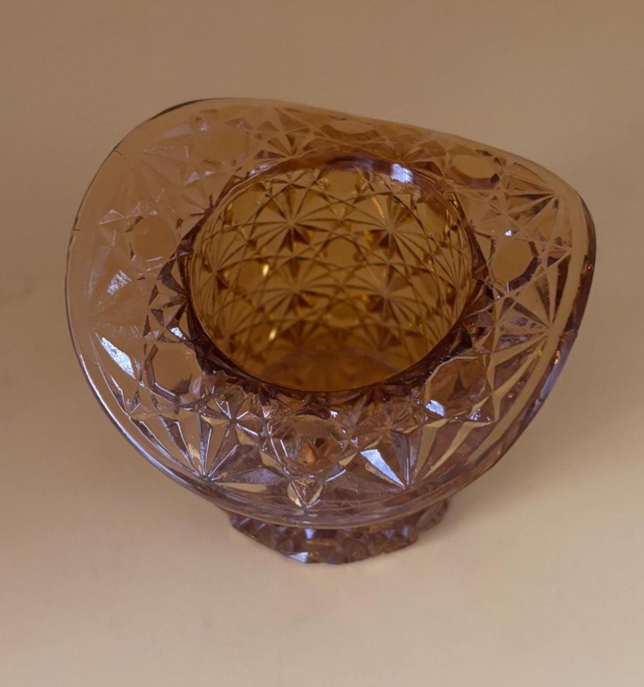 Vintage Fenton Diamond Cut Amber Glass Hat Lover Antiques and Vintage