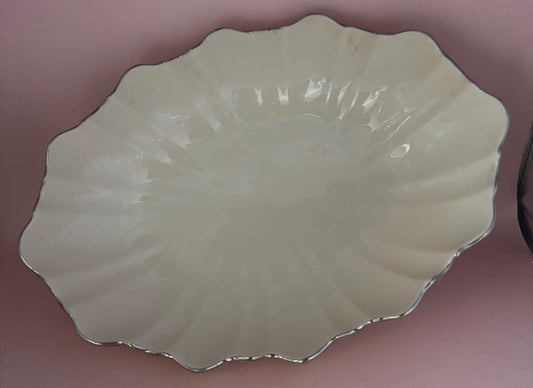 Vintage Lenox Porcelain Large Scalloped Bowl Symphony Centerpiece Platter Cream with Silver Gild Lover Antiques and Vintage