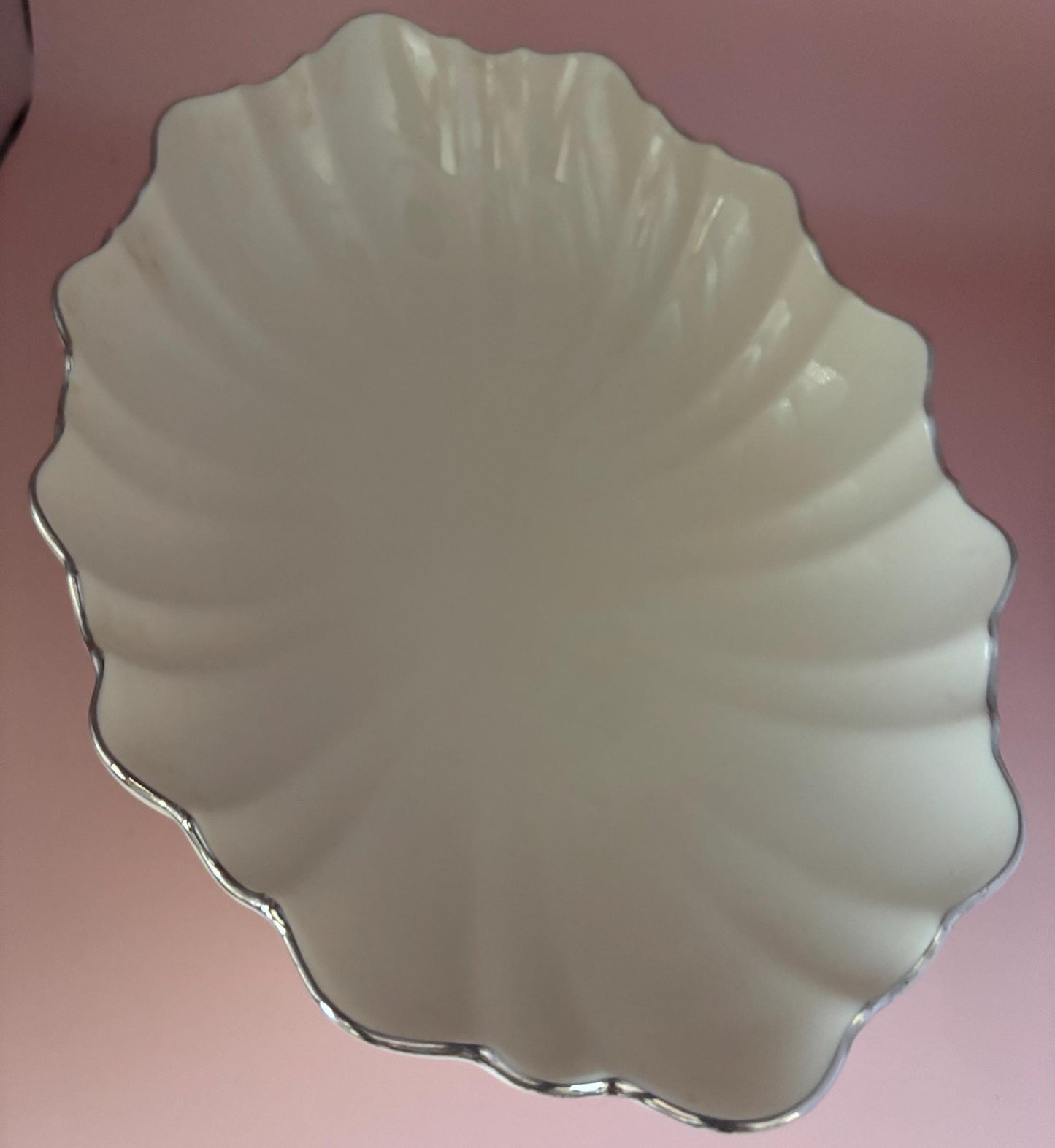 Vintage Lenox Porcelain Large Scalloped Bowl Symphony Centerpiece Platter Cream with Silver Gild Lover Antiques and Vintage
