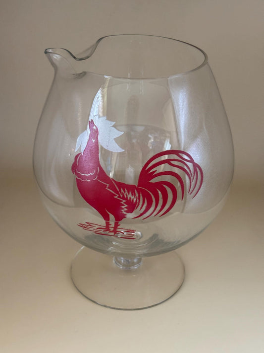 Vintage Red Rooster Glass Pitcher Rare Rooster Gift Lover Antiques and Vintage