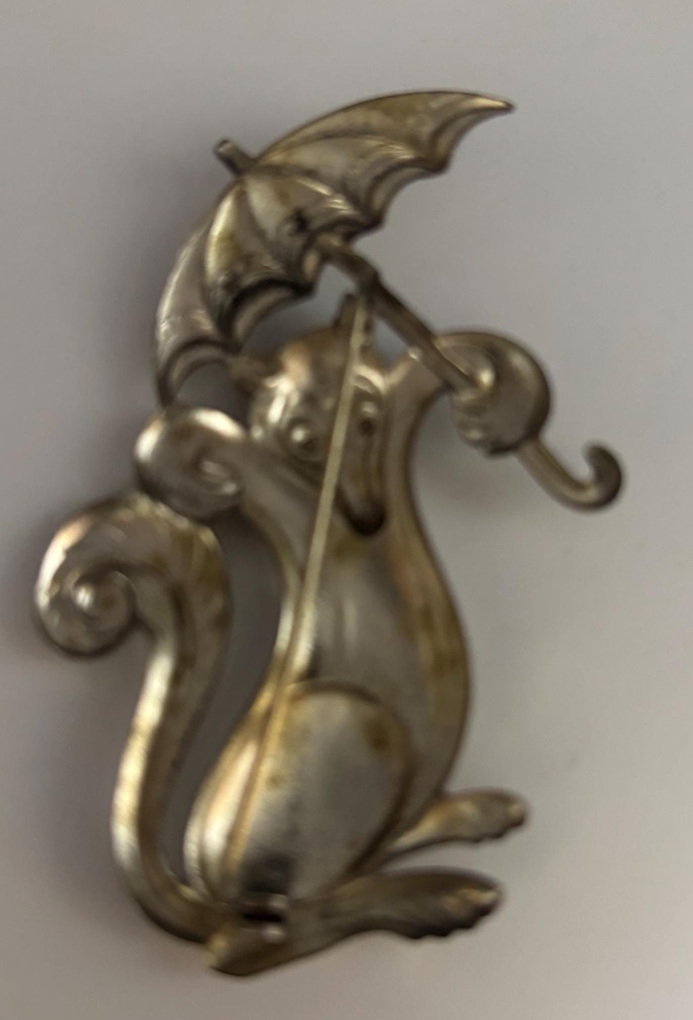 Vintage Rare Truant Fox & Umbrella Sterling Silver 3D Brooch Pin Lover Antiques and Vintage