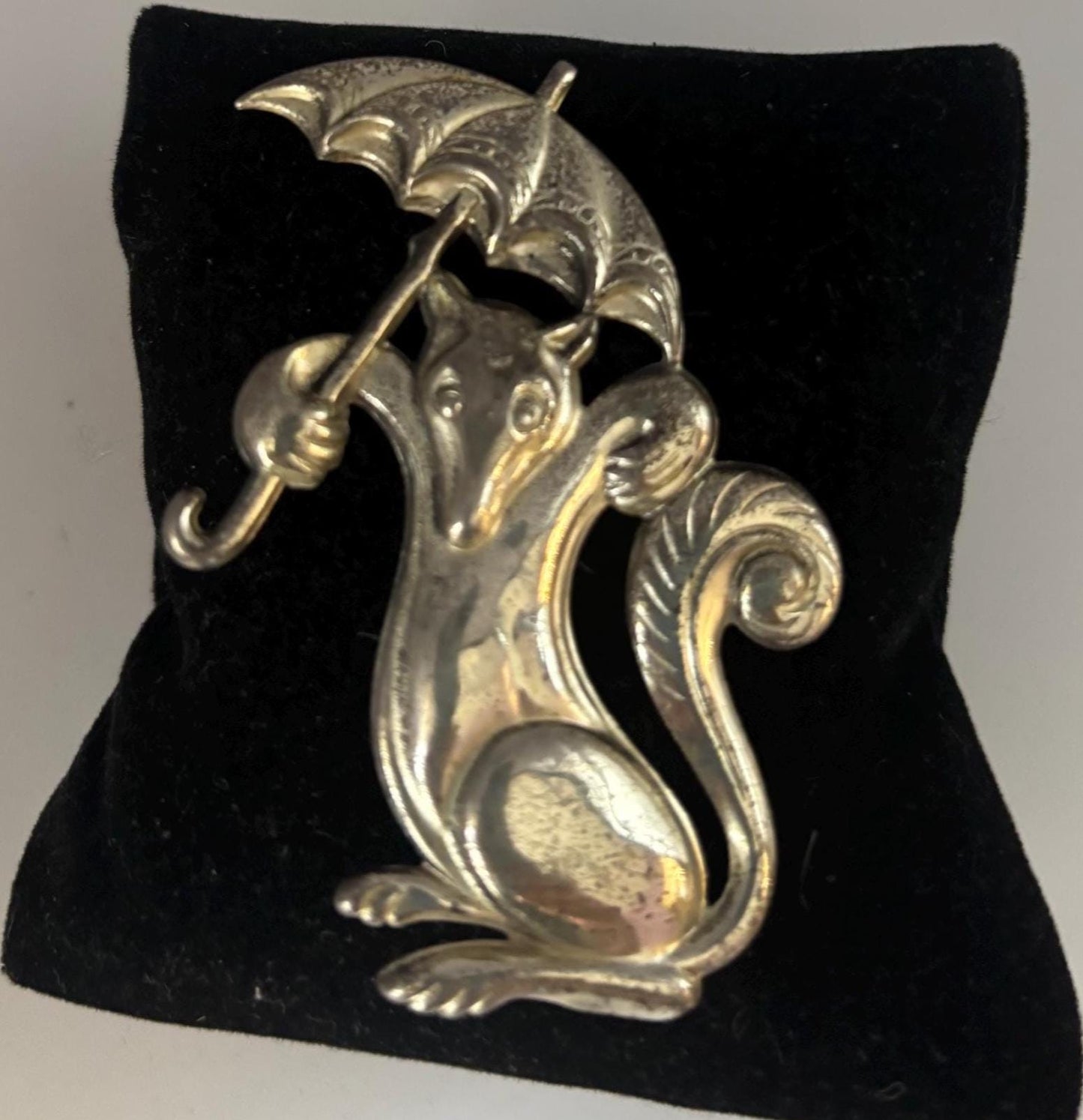 Vintage Rare Truant Fox & Umbrella Sterling Silver 3D Brooch Pin Lover Antiques and Vintage