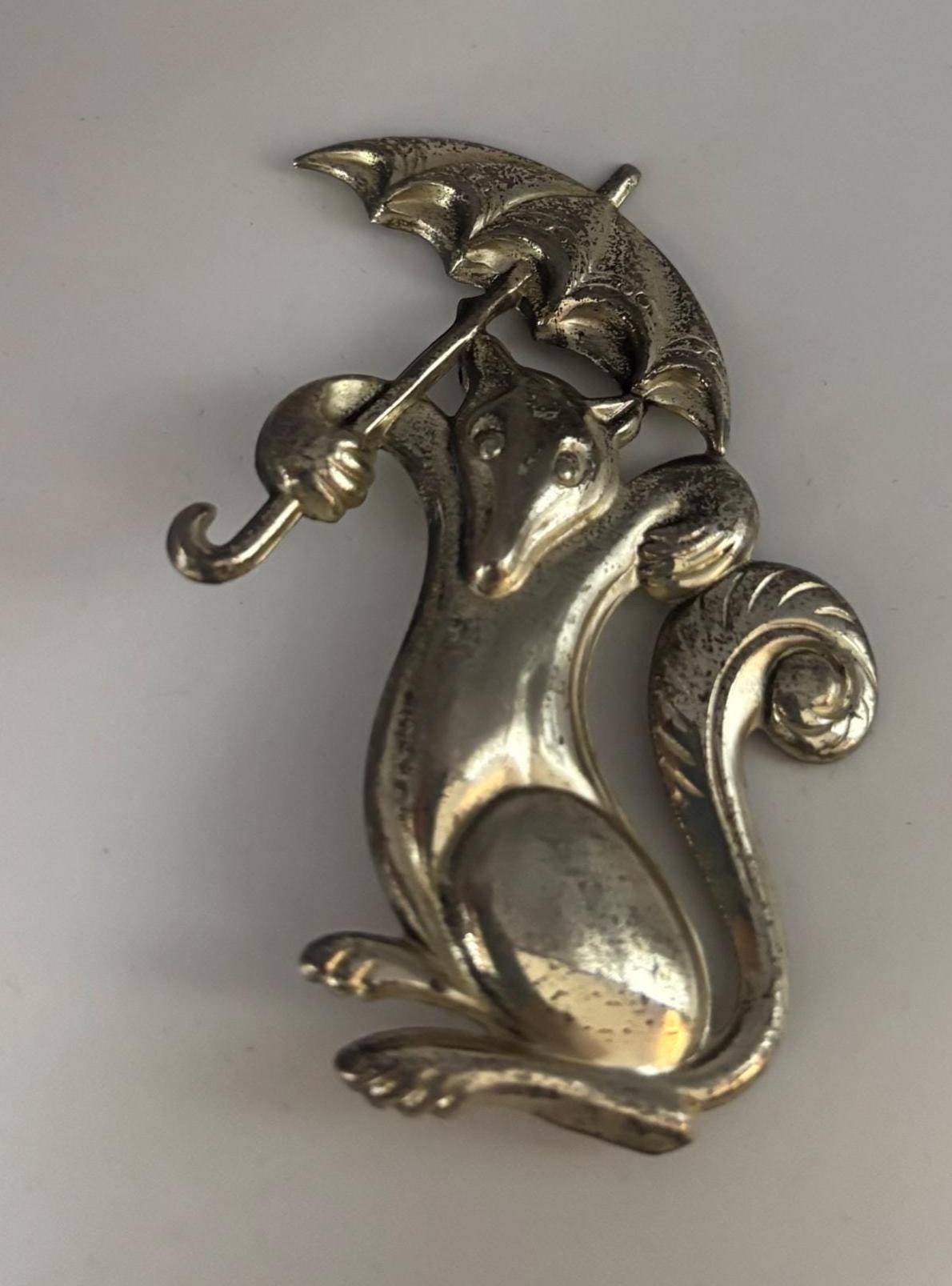 Vintage Rare Truant Fox & Umbrella Sterling Silver 3D Brooch Pin Lover Antiques and Vintage
