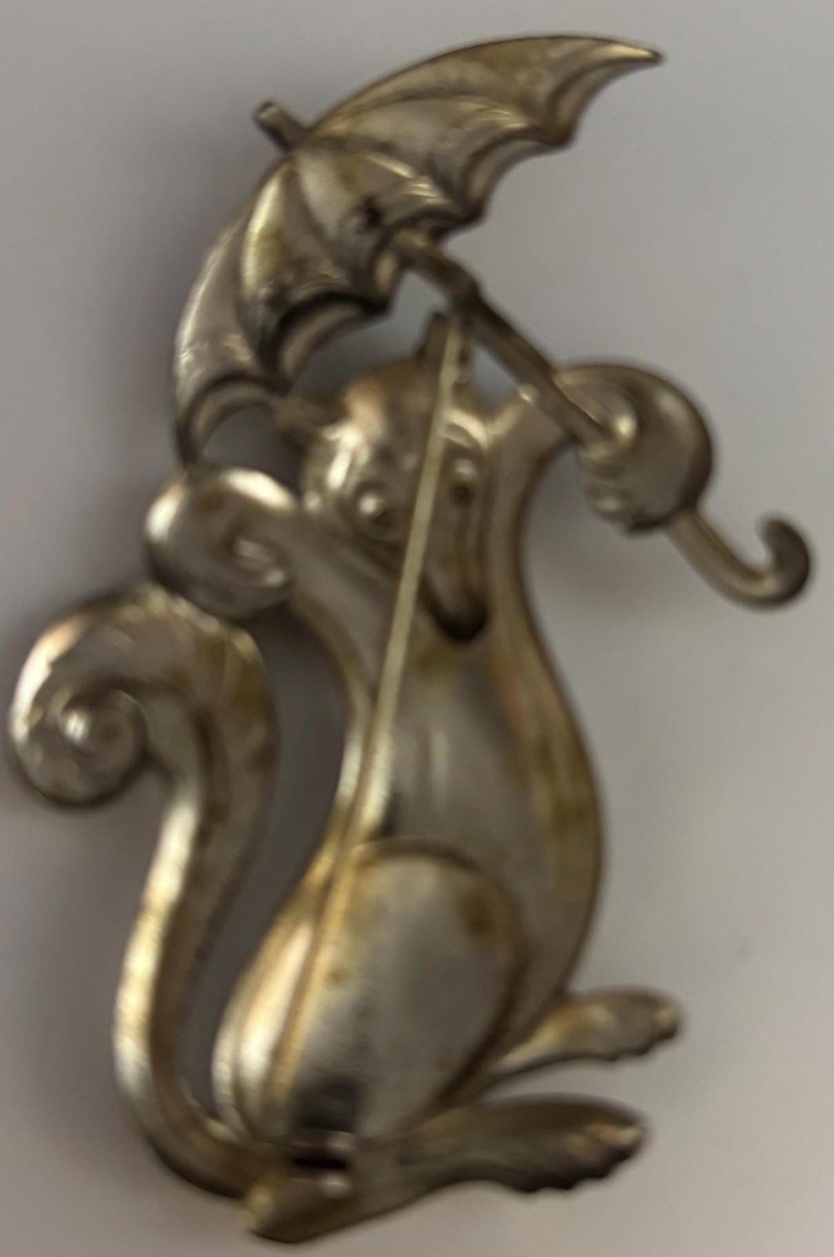 Vintage Rare Truant Fox & Umbrella Sterling Silver 3D Brooch Pin Lover Antiques and Vintage