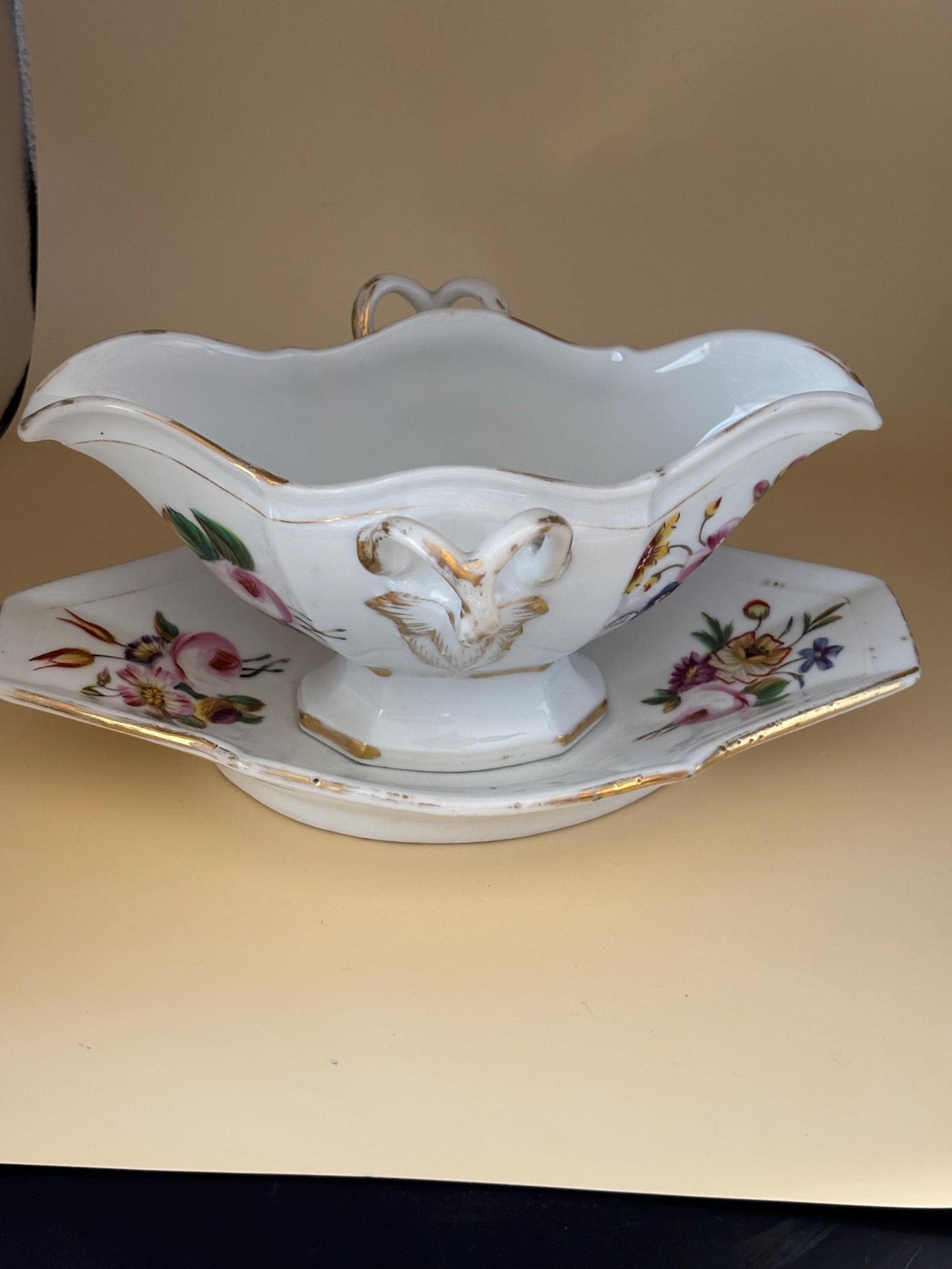 Antique Carl Teichert Meissen Gravy Boat Dish Lover Antiques and Vintage