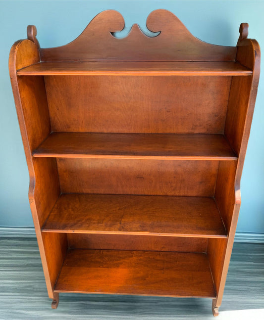 Antique Cushman Mahogany Spoon Foot Bookcase 4 Shelves Book Shelf with scrolled top created in 1929 Numbered