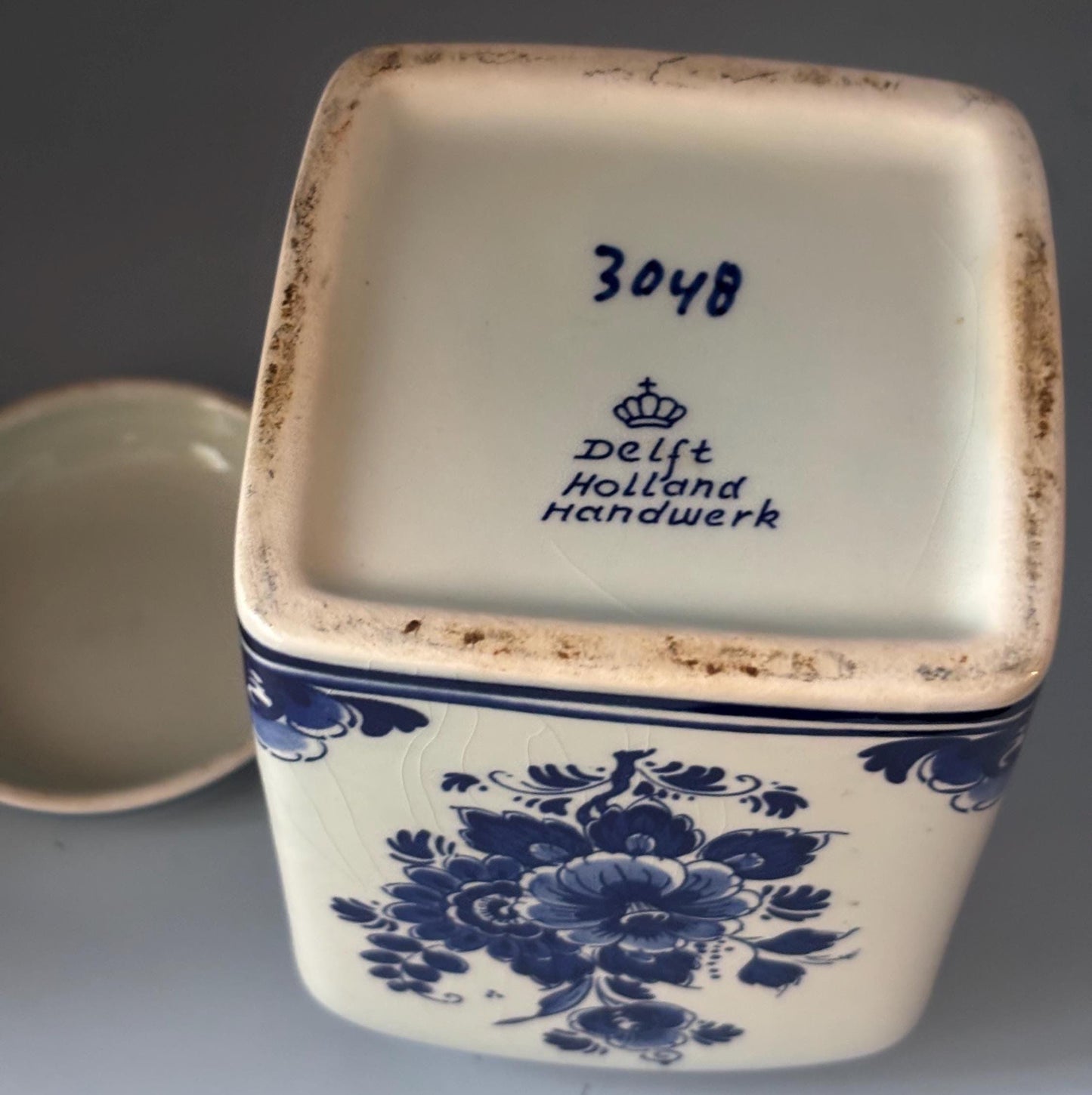 Vintage Delft Royal Blue & White Hand Painted Tea Ginger Jar with Candy Dish Trinket Box with Lid Lover Antiques and Vintage