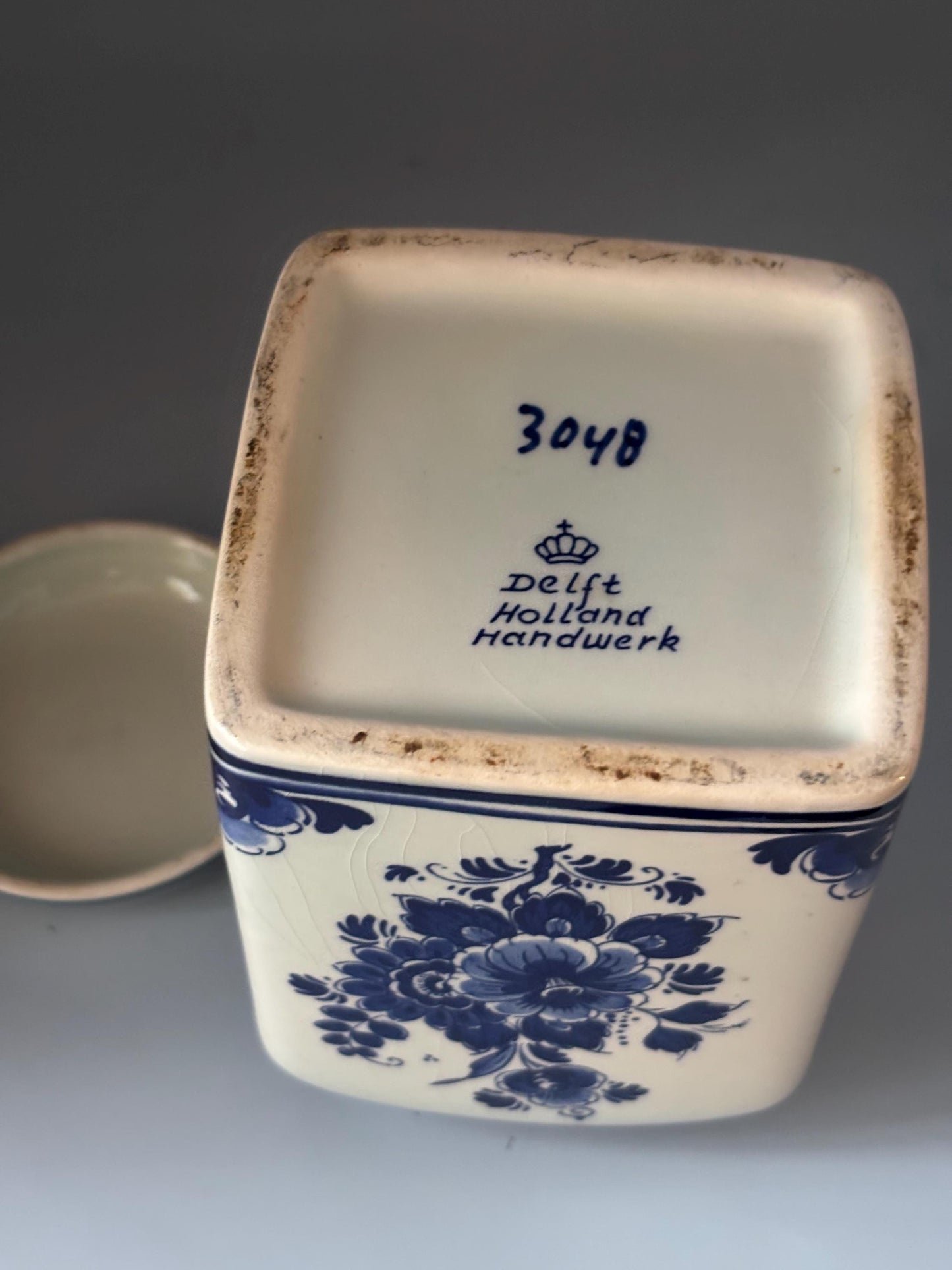 Vintage Delft Royal Blue & White Hand Painted Tea Ginger Jar with Candy Dish Trinket Box with Lid Lover Antiques and Vintage