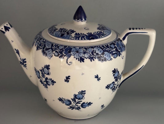 Antique Royal Delft Blue Teapot with Lid Hand Painted Blue & White Porcelain Lover Antiques and Vintage