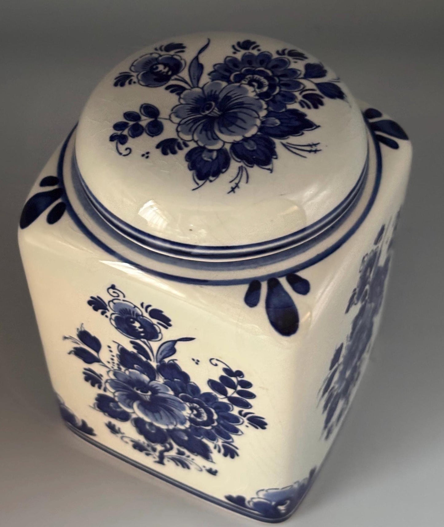 Vintage Delft Royal Blue & White Hand Painted Tea Ginger Jar with Candy Dish Trinket Box with Lid Lover Antiques and Vintage