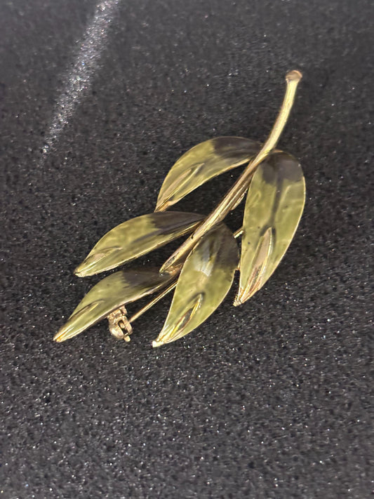 Vintage Coro Gold Leaf on a Branch Brooch Pin Lover Antiques and Vintage