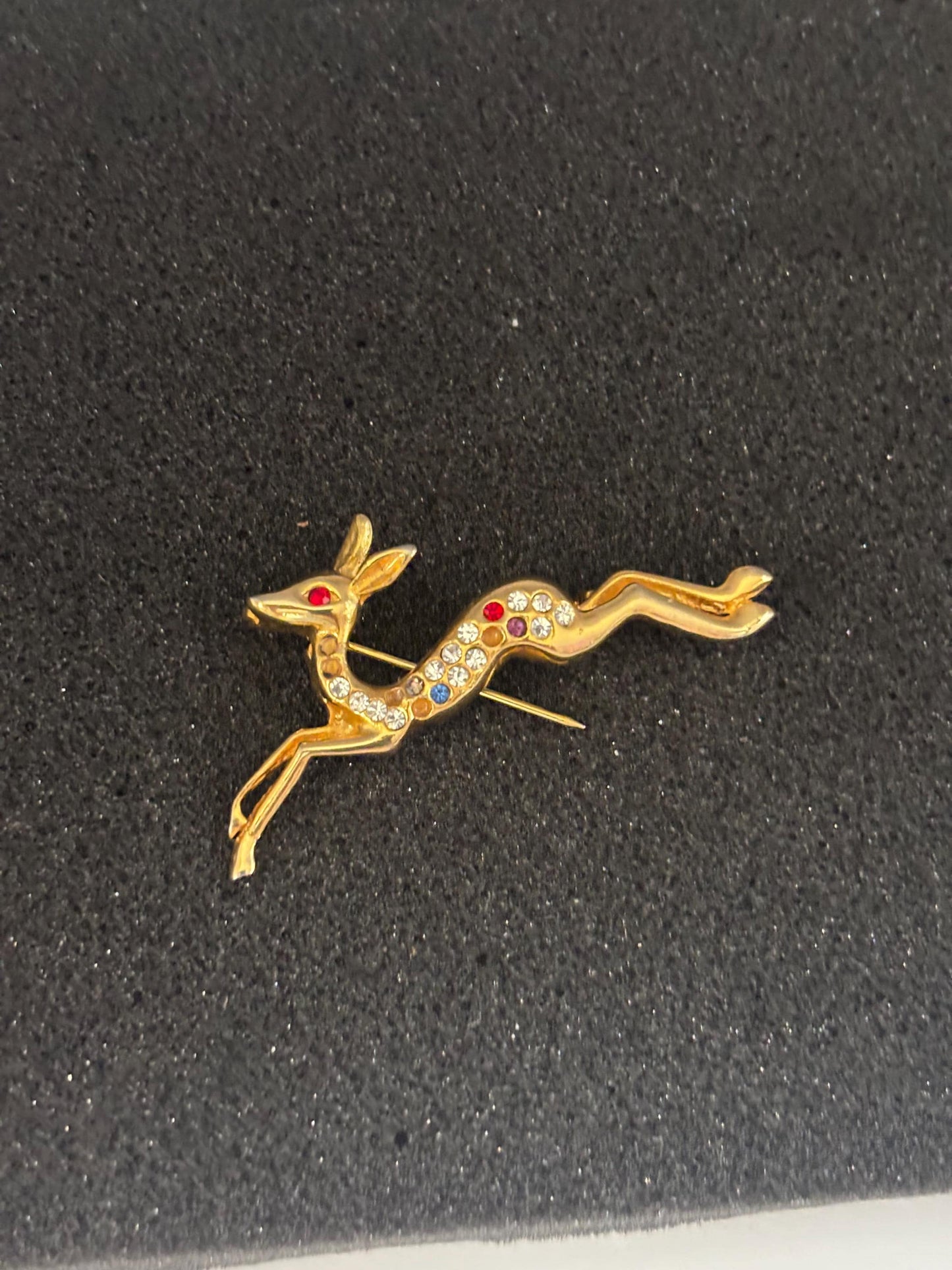 Vintage Deer Pin Gold with Colored Rhinestones Lover Antiques and Vintage