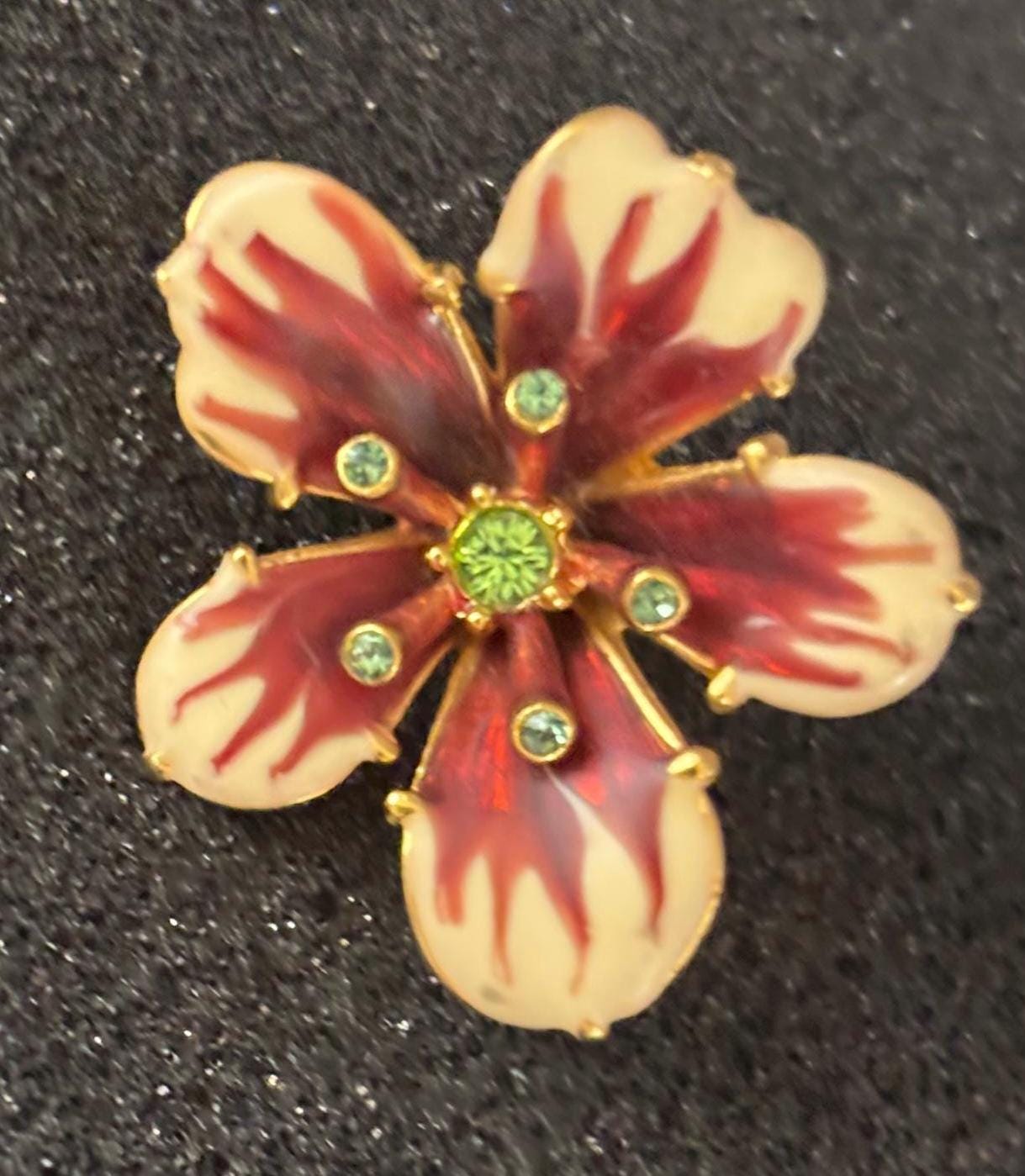 Vintage Enamel Flower Pin Brooch Stamped Joan Rivers Lover Antiques and Vintage