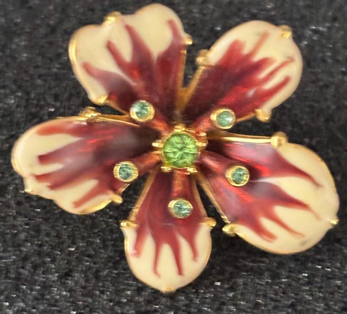 Vintage Enamel Flower Pin Brooch Stamped Joan Rivers Lover Antiques and Vintage