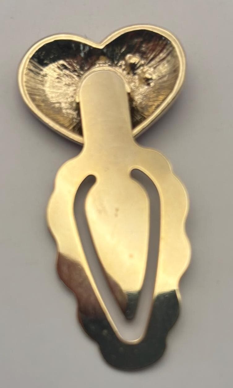 Vintage Gold Pink Heart Enamel Book Marker with Crystal Rhinestone Bookmark Lover Antiques and Vintage