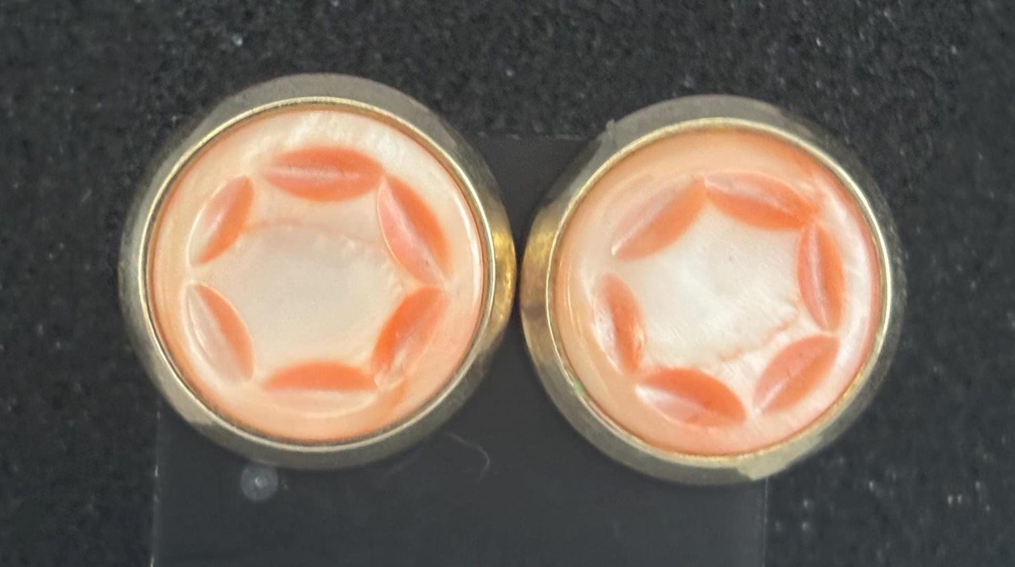 Vintage Peachy Agate Gemstone Earrings Clip On Floral Starburst Lover Antiques and Vintage