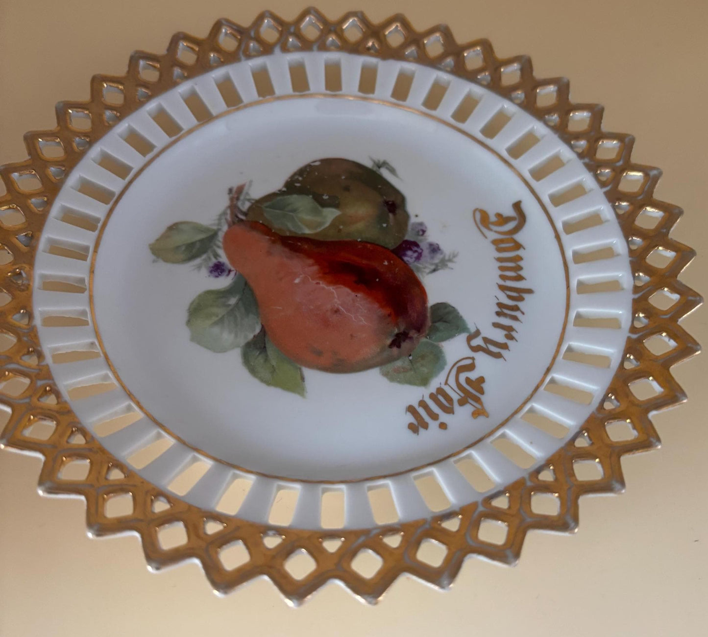 Vintage Danbury Fair Souvenir Reticulated Porcelain Plate Made in Germany Lover Antiques and Vintage