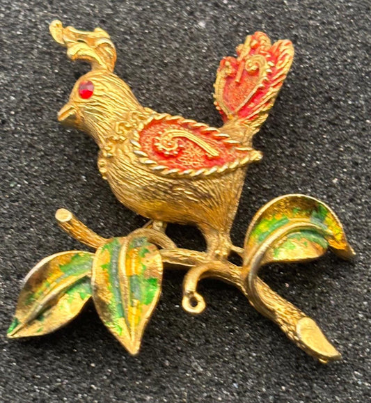 Vintage MYLU Enamel Partridge Bird in a Pear Tree Brooch Lover Antiques and Vintage