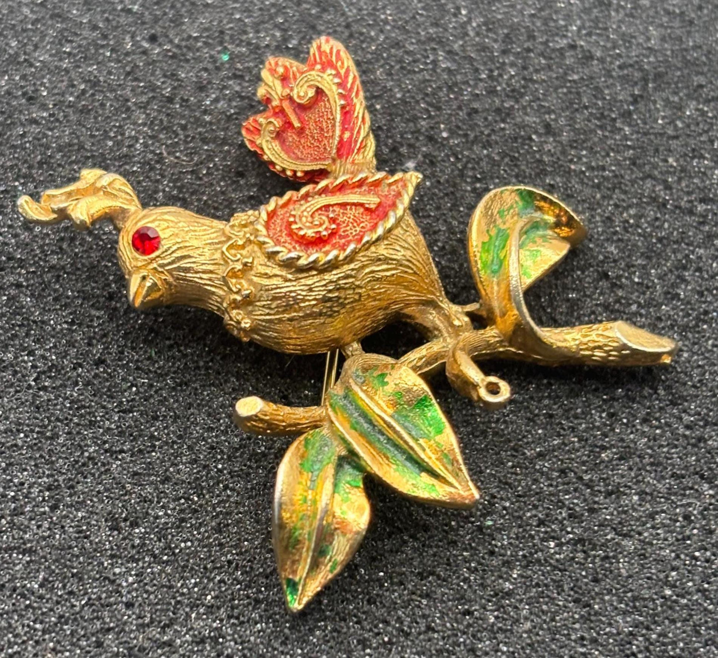 Vintage MYLU Enamel Partridge Bird in a Pear Tree Brooch Lover Antiques and Vintage