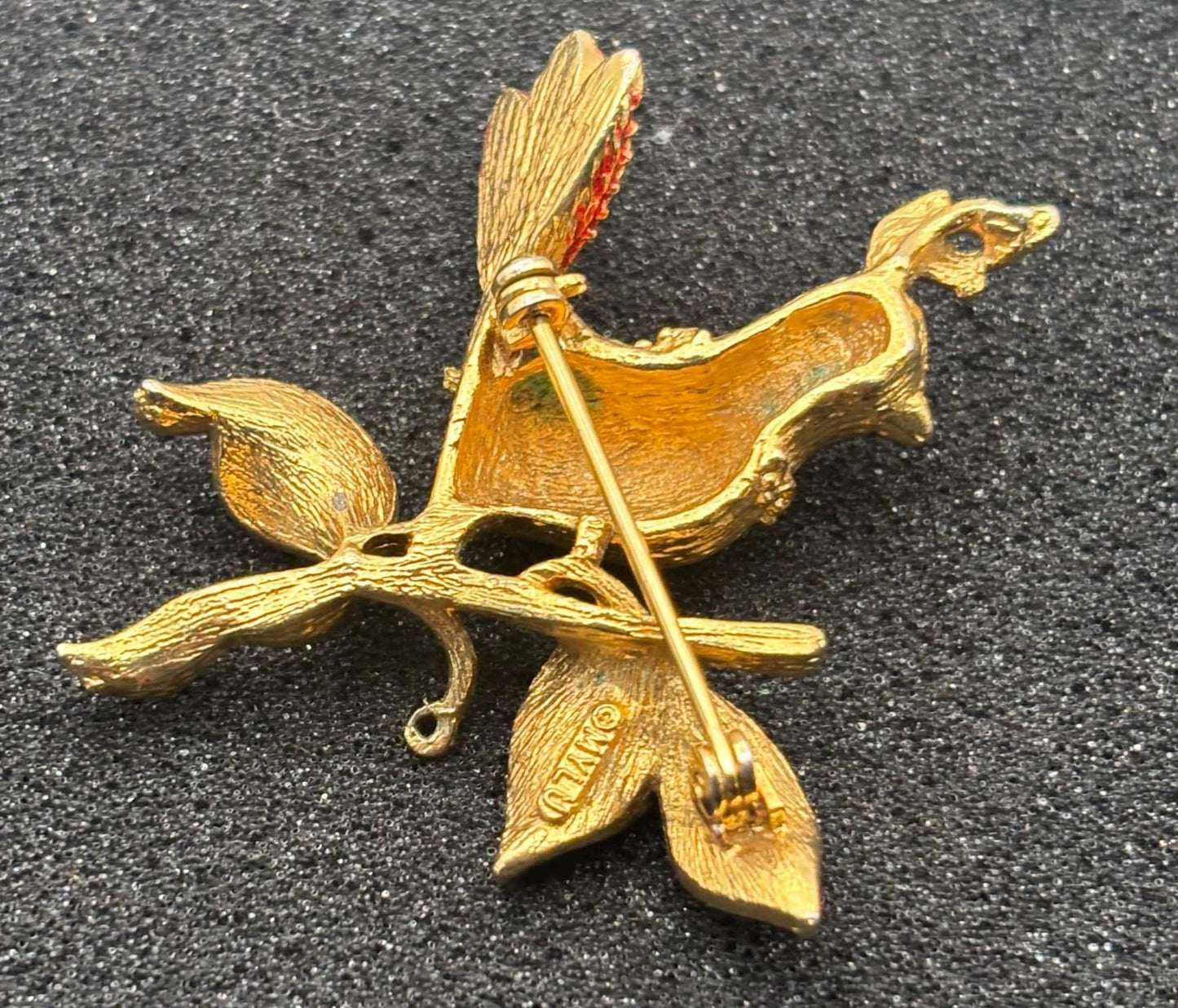 Vintage MYLU Enamel Partridge Bird in a Pear Tree Brooch Lover Antiques and Vintage