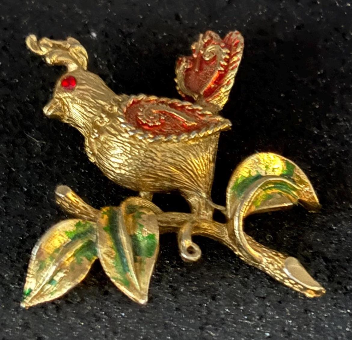 Vintage MYLU Enamel Partridge Bird in a Pear Tree Brooch Lover Antiques and Vintage