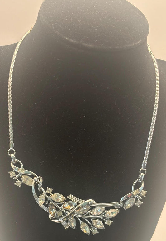 Vintage CORO Rhinestone Choker Necklace with a Floral Art Deco Style Lover Antiques and Vintage
