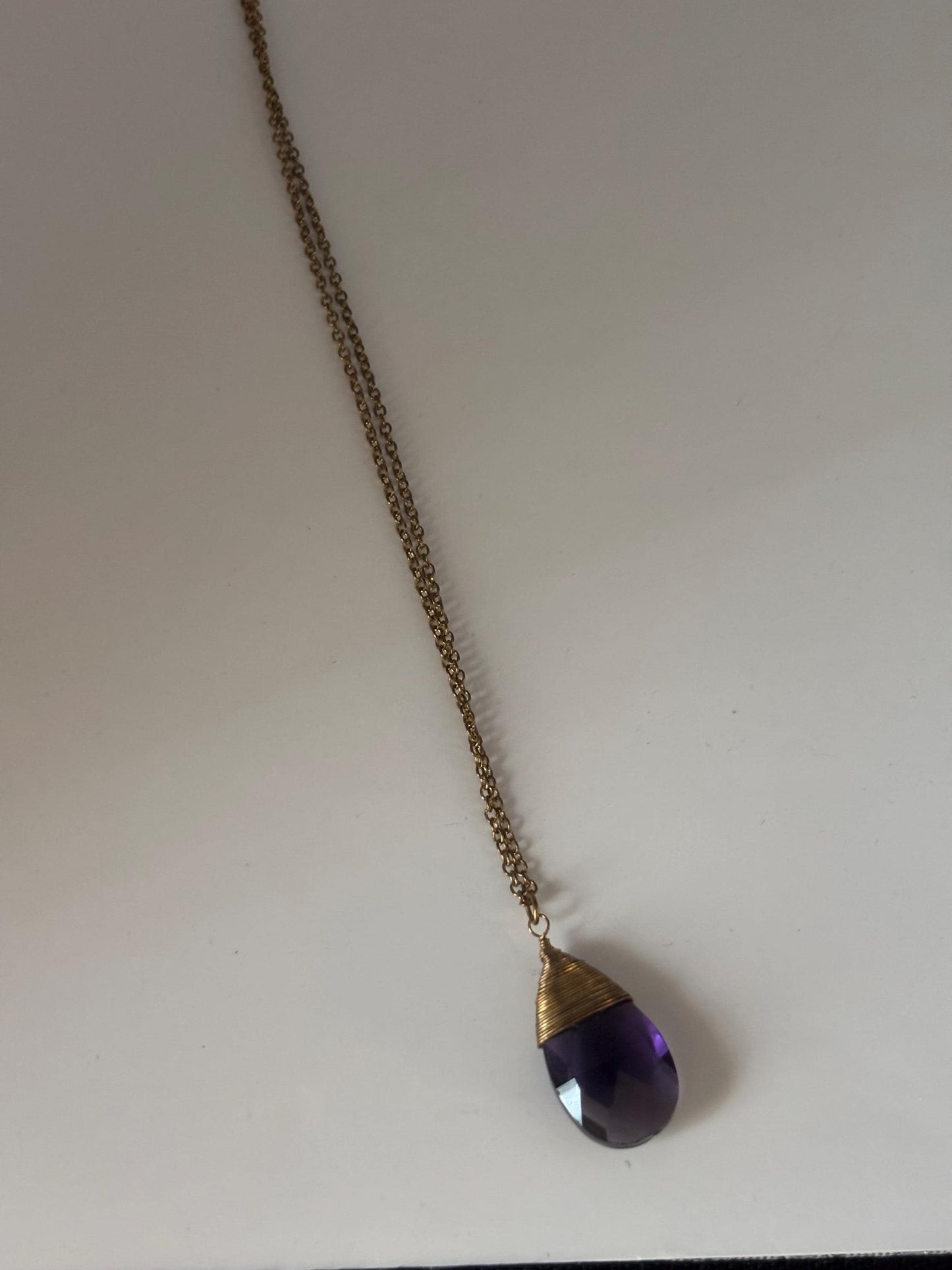 Vintage Big Purple Amethyst Pendant Necklace Gold Necklace Teardrop Violet Jewelry Better than New Gifts at Lover Antiques and Vintage