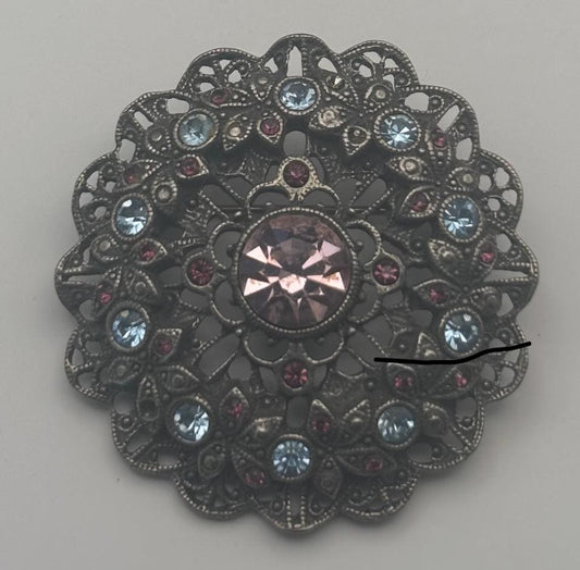 Vintage Jeweled Silver Pin Brooch Lover Antiques and Vintage