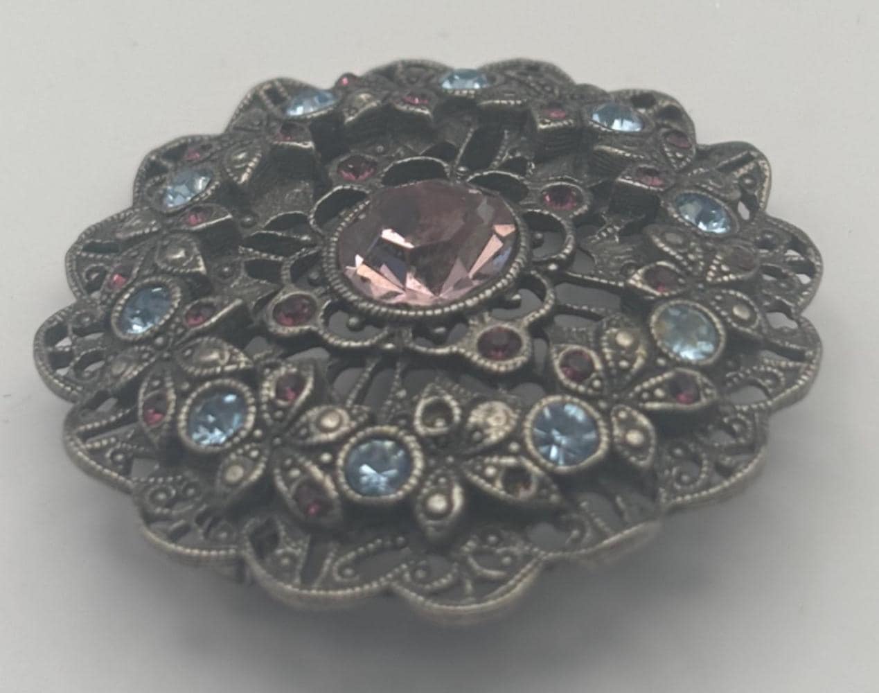 Vintage Jeweled Silver Pin Brooch Lover Antiques and Vintage