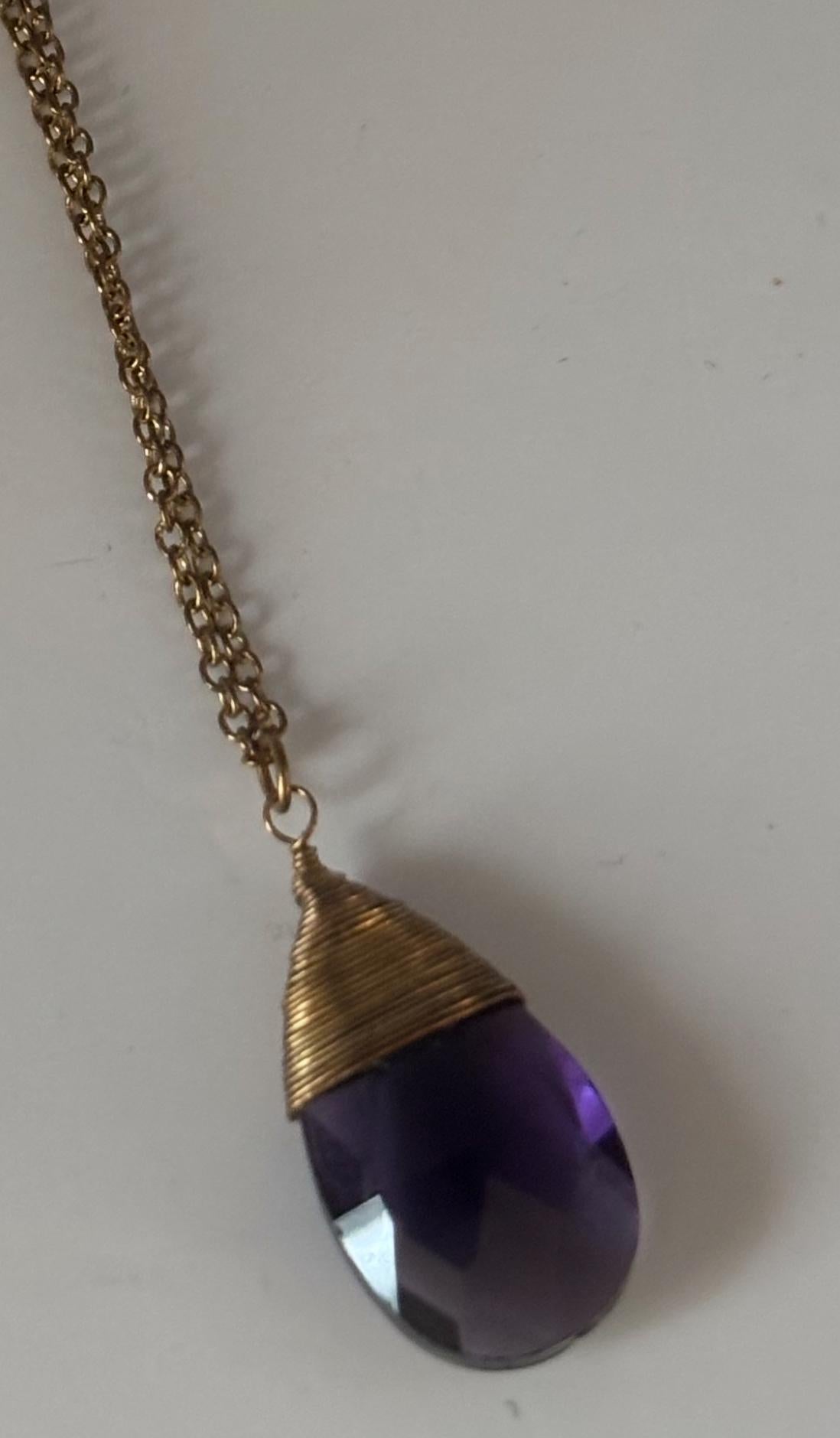 Vintage Big Purple Amethyst Pendant Necklace Gold Necklace Teardrop Violet Jewelry Better than New Gifts at Lover Antiques and Vintage