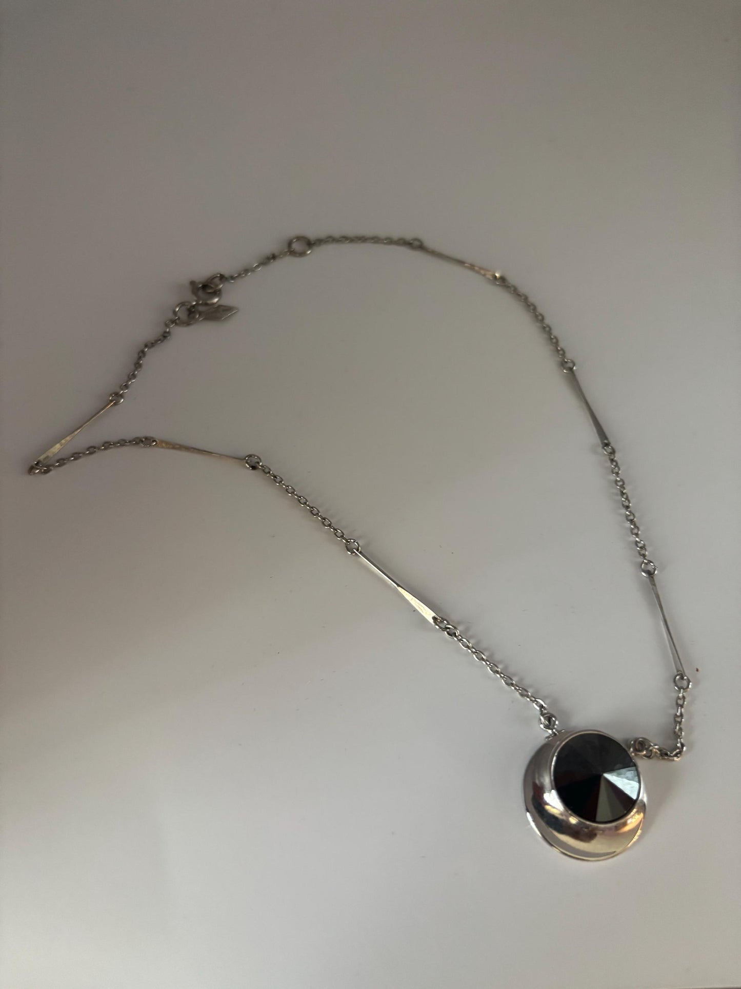Vintage Sarah Coventry Jet Set Necklace Hematite Rivoli Pendant Jewelry Lover Antiques and Vintage