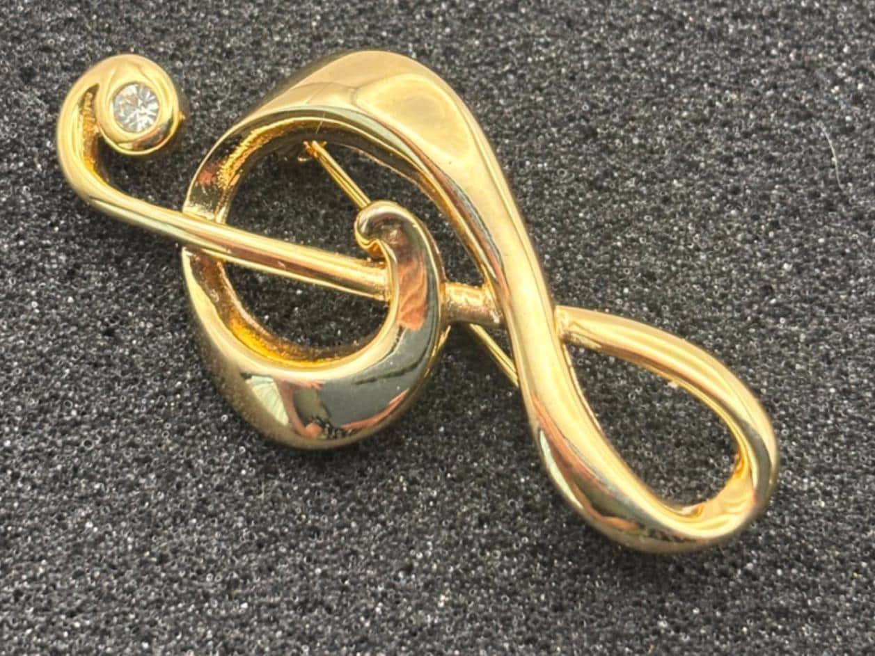 Vintage Gold Music Pin Brooch Lover Antiques Red Enamel Pins