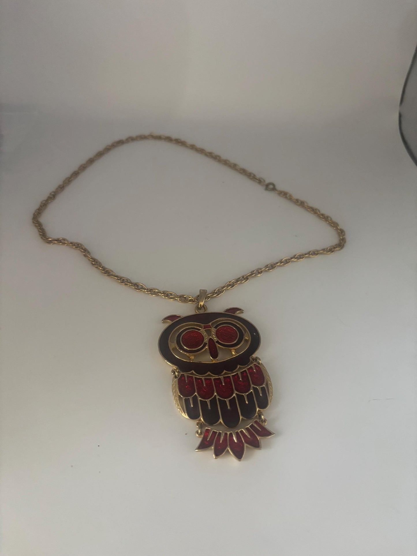 Vintage Red Enamel and Gold Owl Necklace Lover Antiques and Vintage