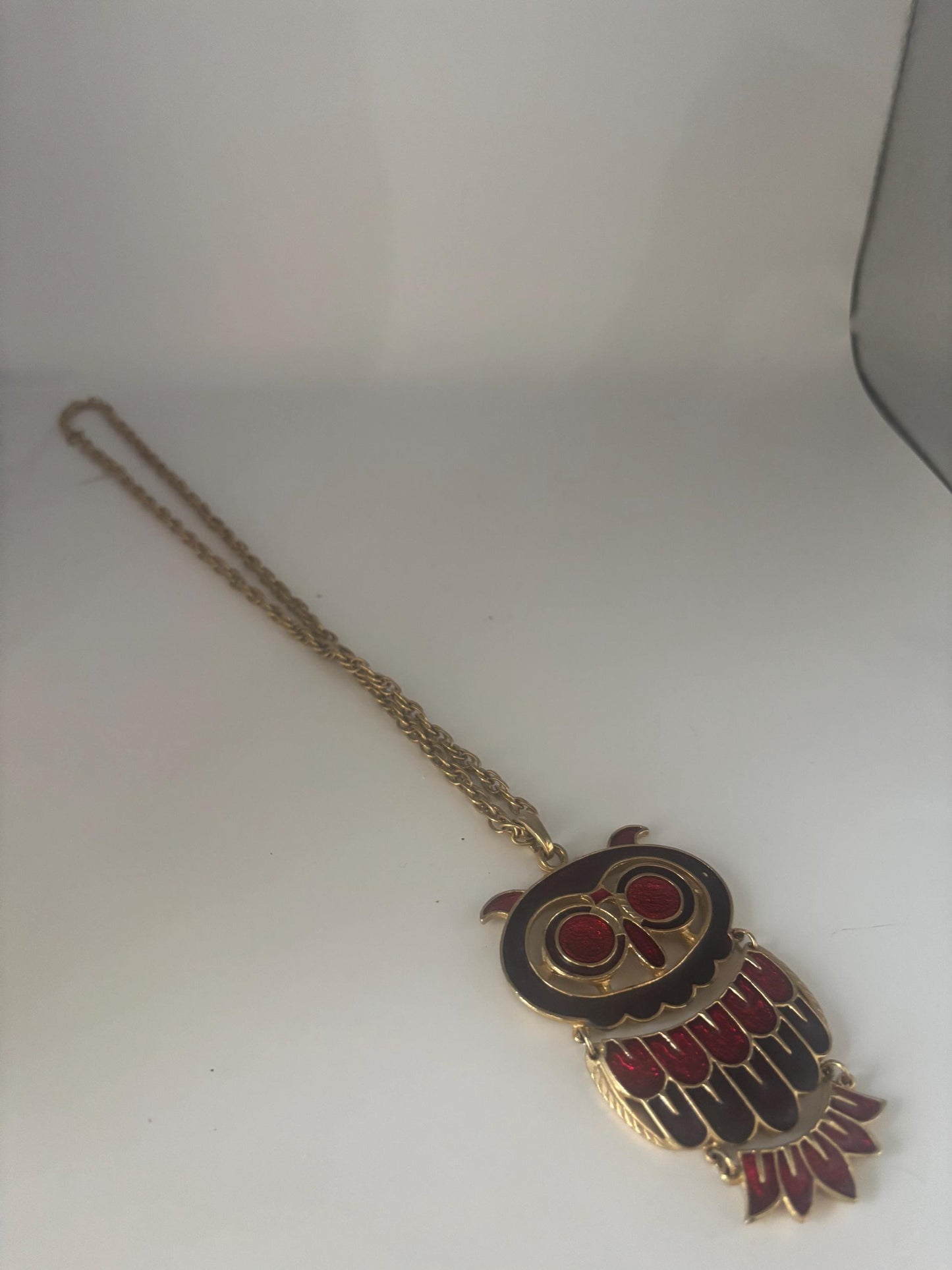Vintage Red Enamel and Gold Owl Necklace Lover Antiques and Vintage