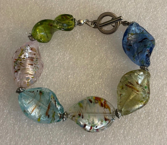 Vintage Art Glass Bracelet Multi Colored Glass Stones Lover Antiques and Vintage