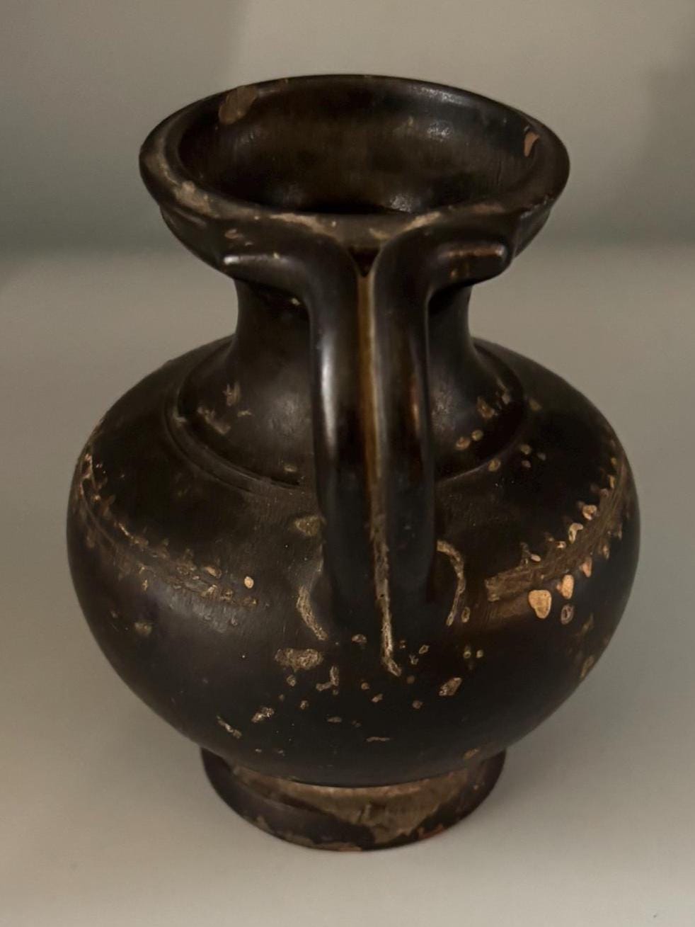 Antique Black Glazed Guttus with Loop Handle Funnel Spout Lover Antiques Vintage