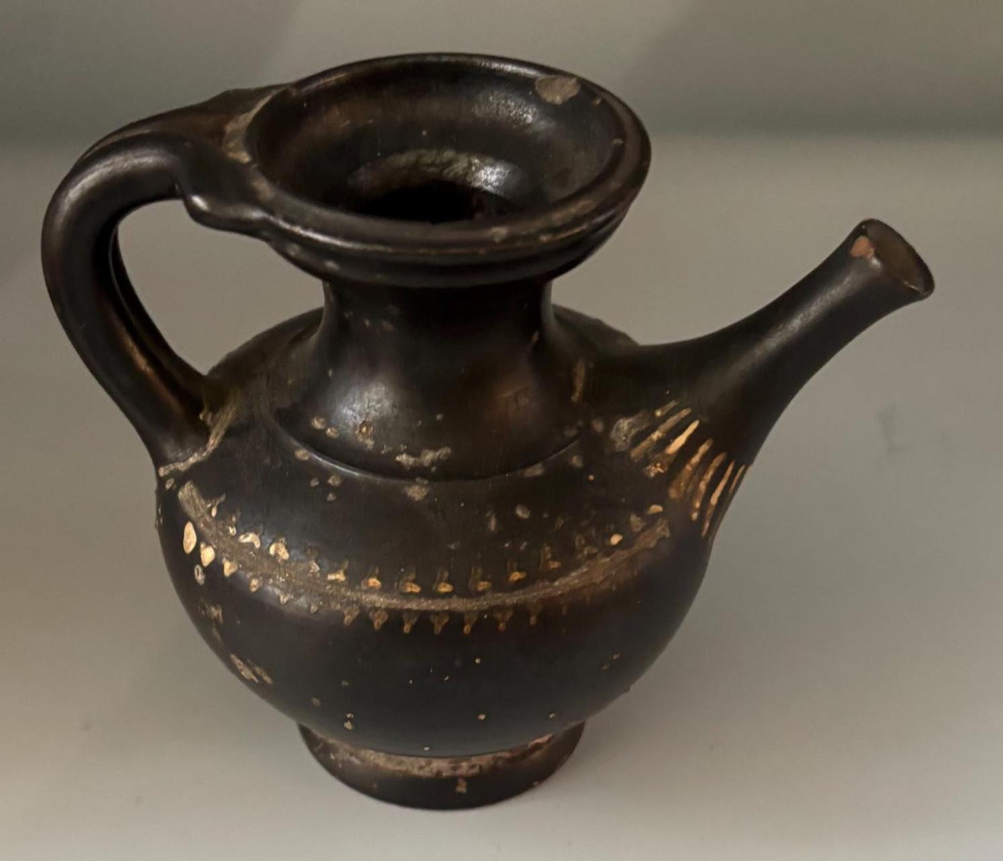 Antique Black Glazed Guttus with Loop Handle Funnel Spout Lover Antiques Vintage