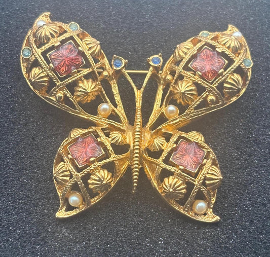 Vintage Avon Pink & Gold Butterfly Brooch Pin Lover Antiques and Vintage