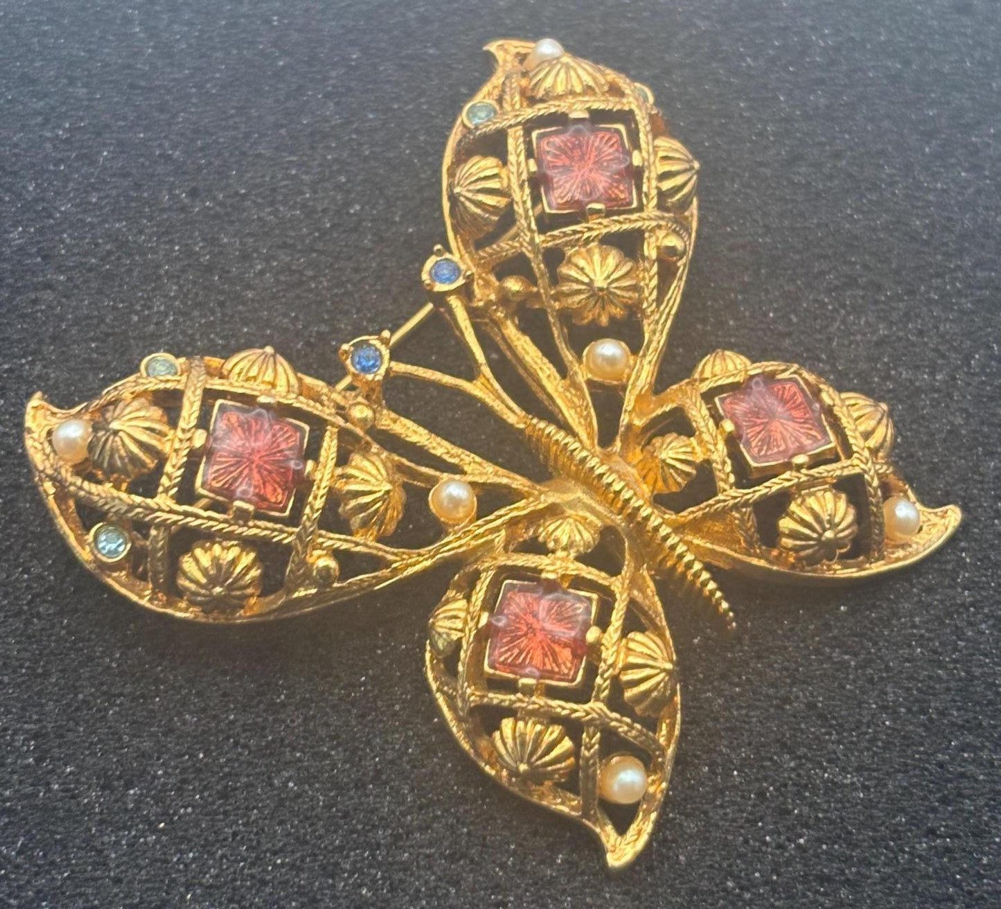 Vintage Avon Pink & Gold Butterfly Brooch Pin Lover Antiques and Vintage