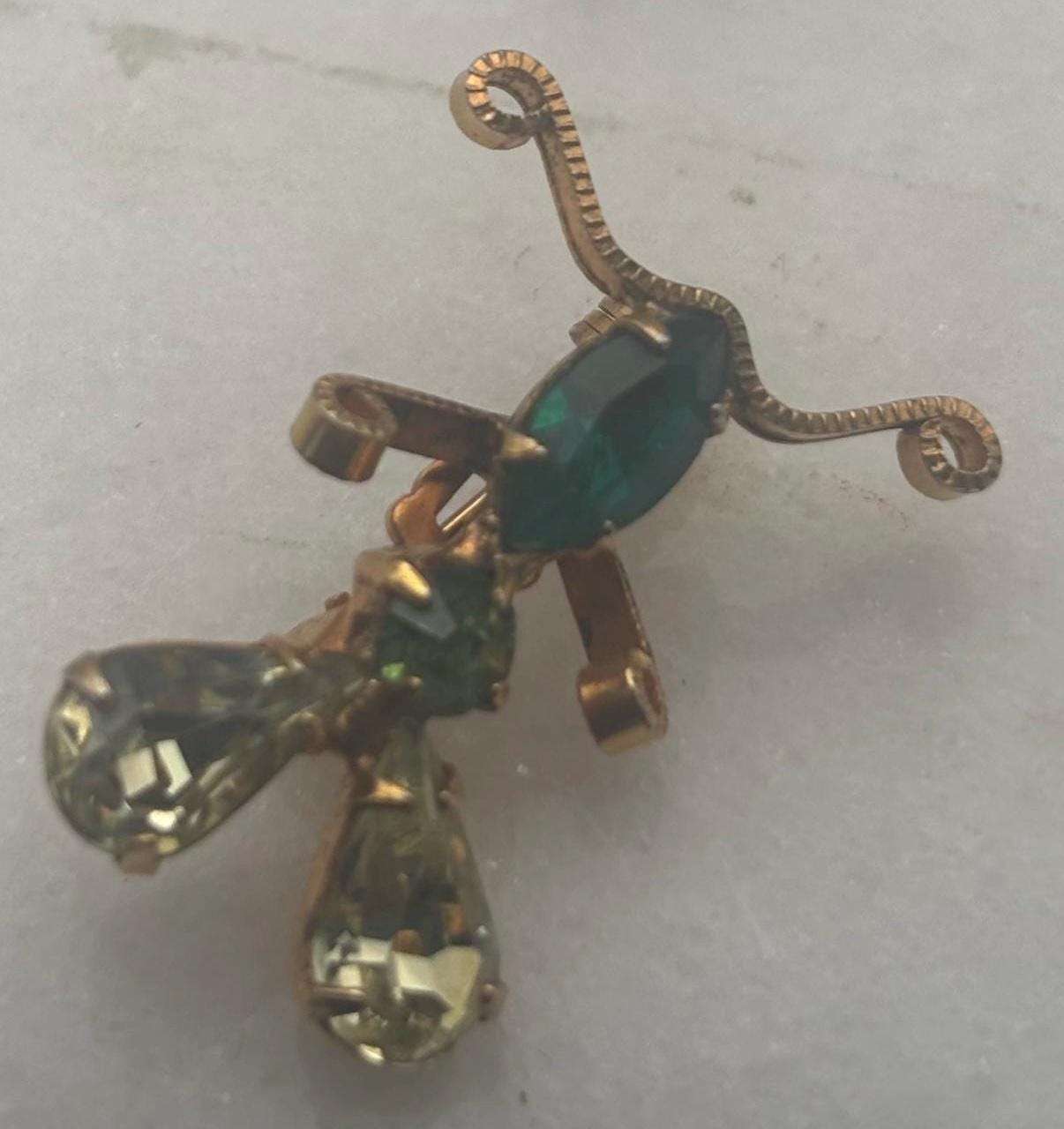 Vintage Gold Mouse Brooch Pin with Green Gemstones Scatter PinsLover Antiques and Vintage