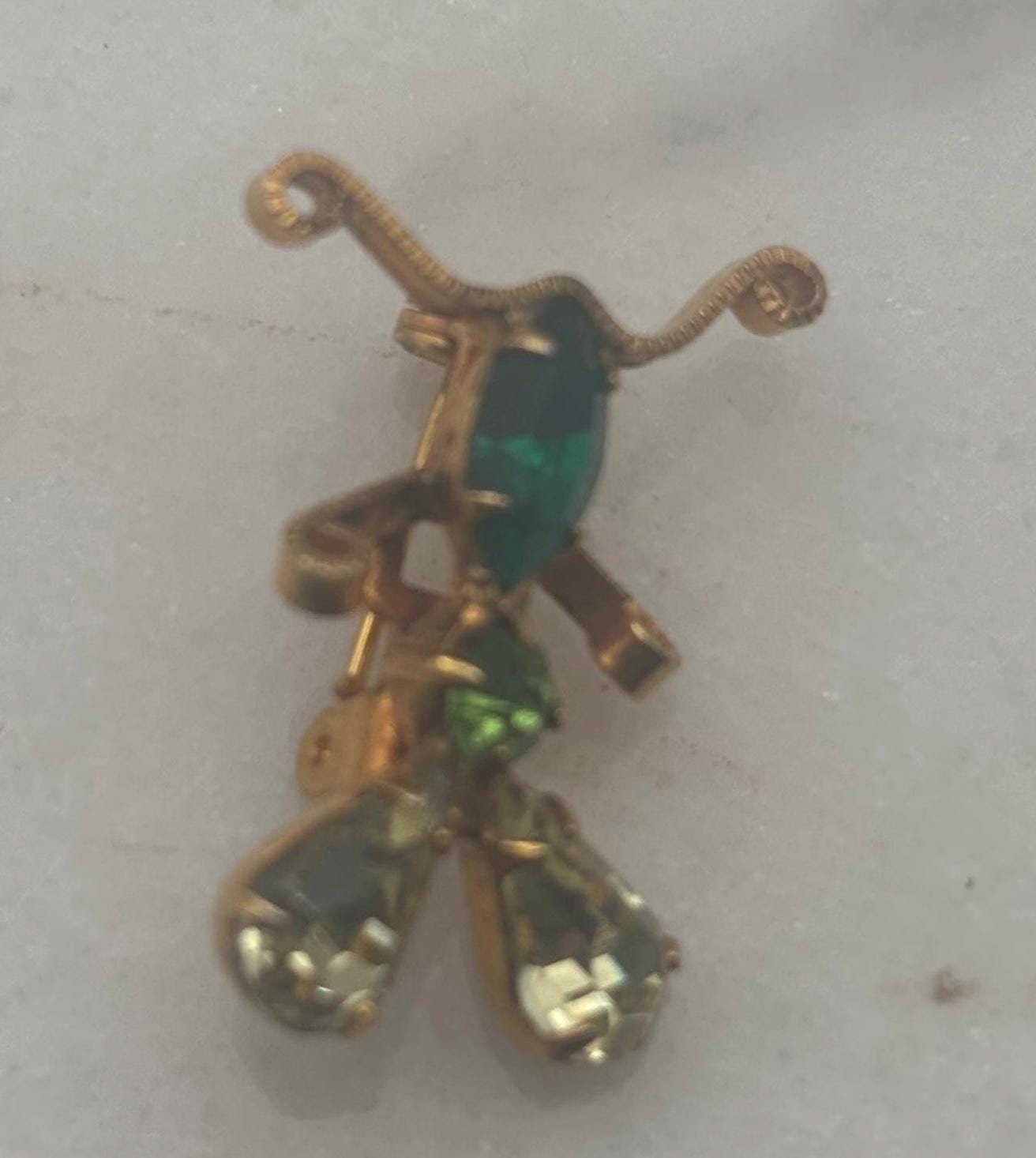 Vintage Gold Mouse Brooch Pin with Green Gemstones Scatter PinsLover Antiques and Vintage