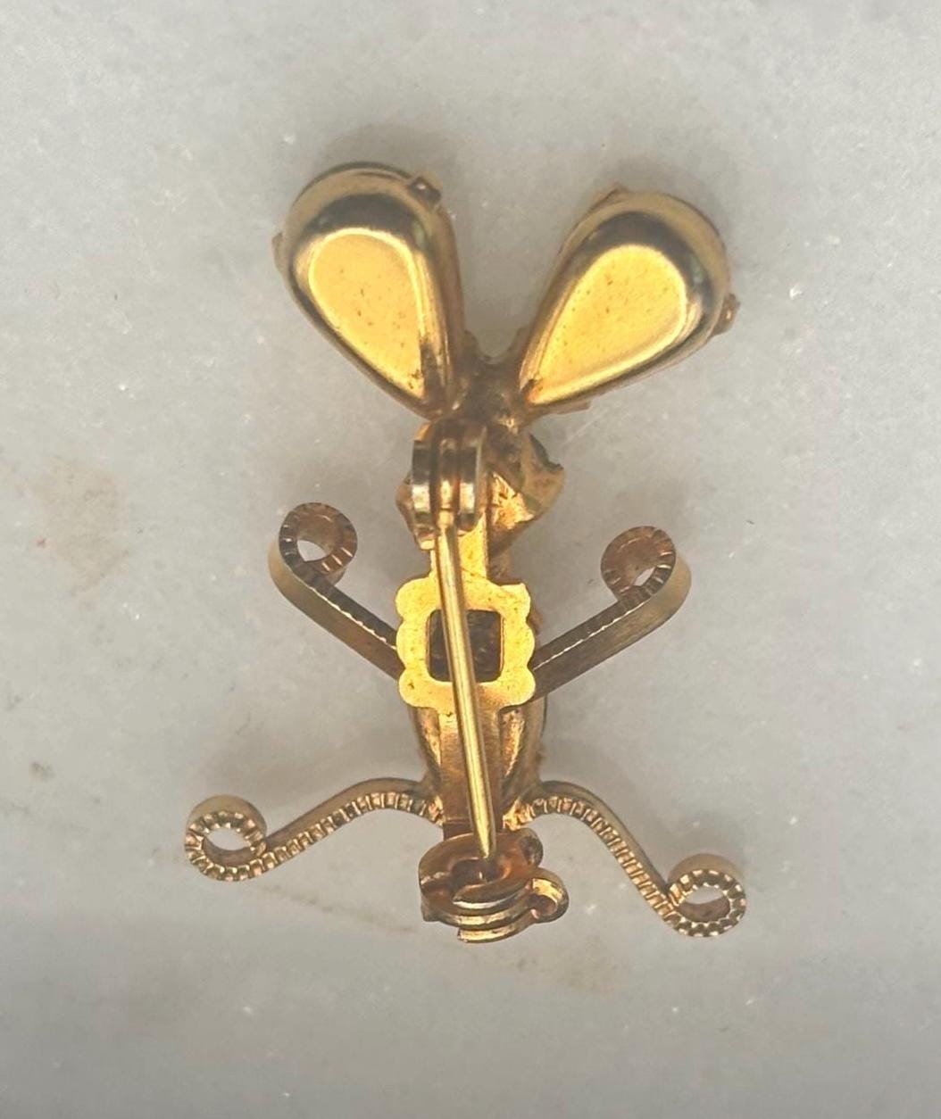 Vintage Gold Mouse Brooch Pin with Green Gemstones Scatter PinsLover Antiques and Vintage